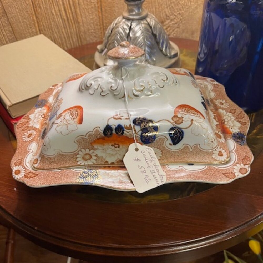 Antique Imari Style Covered Dish – Hand-Painted Porcelain Tureen with Lid